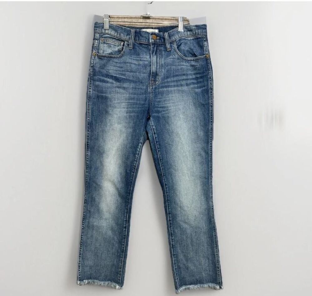 Madewell Demi Boot Women's 30 Jeans Blue High Rise Denim Raw Hem